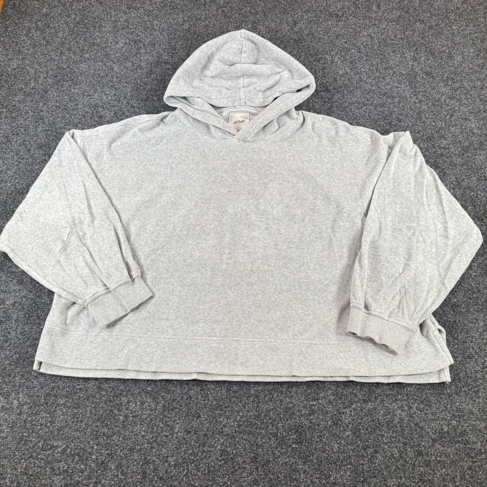 Aerie Womens Oversized Velour Hoodie Heather Grey Lounge Sweatshirt Large